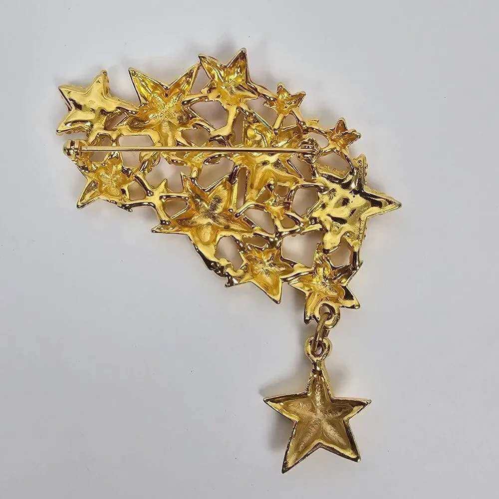 Vintage Shooting Star Cluster Brooch Pin Massive Statement Red Enamel Rhinestone